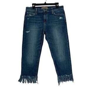 NEW JOE'S Ex-Lover Boyfriend Crop Jean SIZE 30 JANE Frayed Fringed Hem Blue